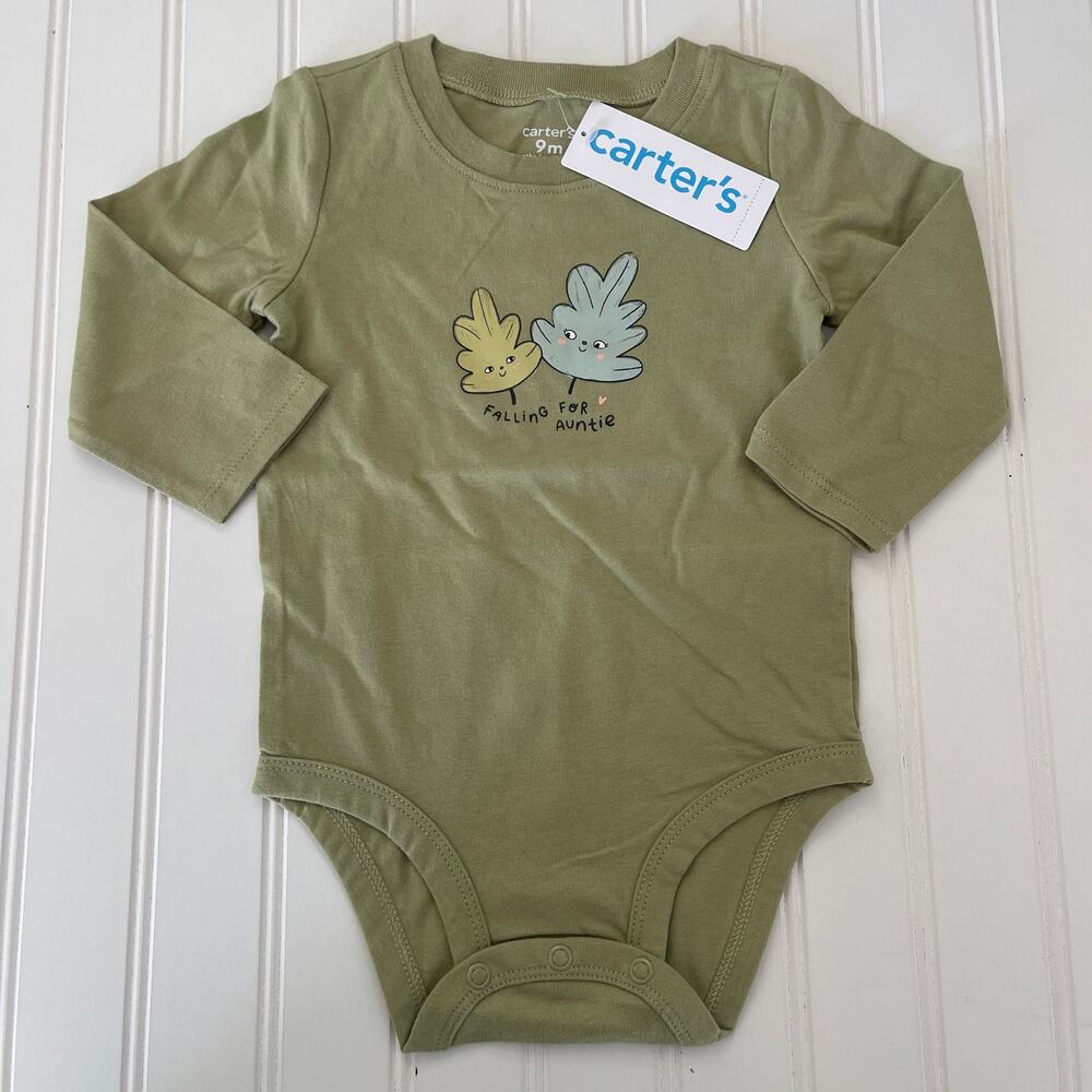 NWT Carters Falling for Auntie Bodysuit Aunt Green Size Boys Girls 9 Months